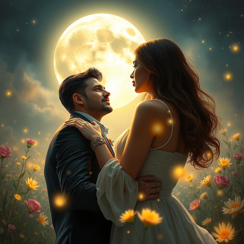 A book cover depicting a fantasy romance scene: A handsome man dressed in a dark suit gently holds the wrist of a woman