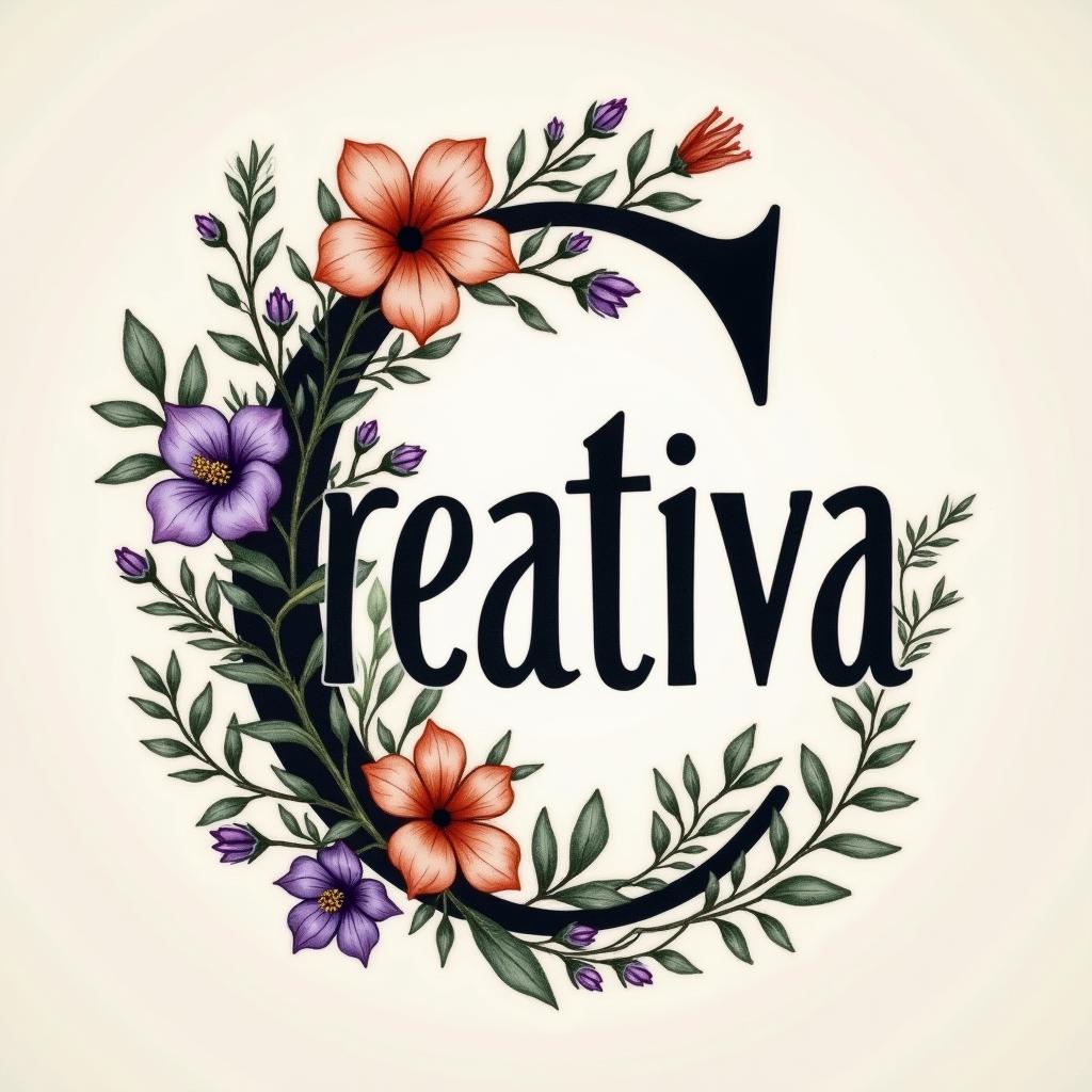 A tattoo design featuring the word 'creativa' in an original, artistic typography that emphasizes the letter 'C'