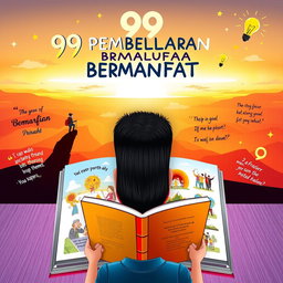 An uplifting and educational scene capturing the spirit of '99 Pembelajaran Bermanfaat', focused on achieving dreams