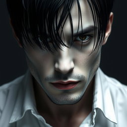 A male figure with black hair falling over his eyes