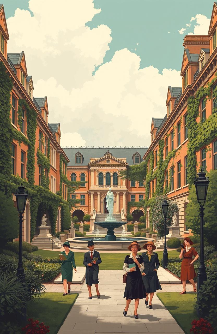Timeless Elegance: Vintage University Campus Illustration