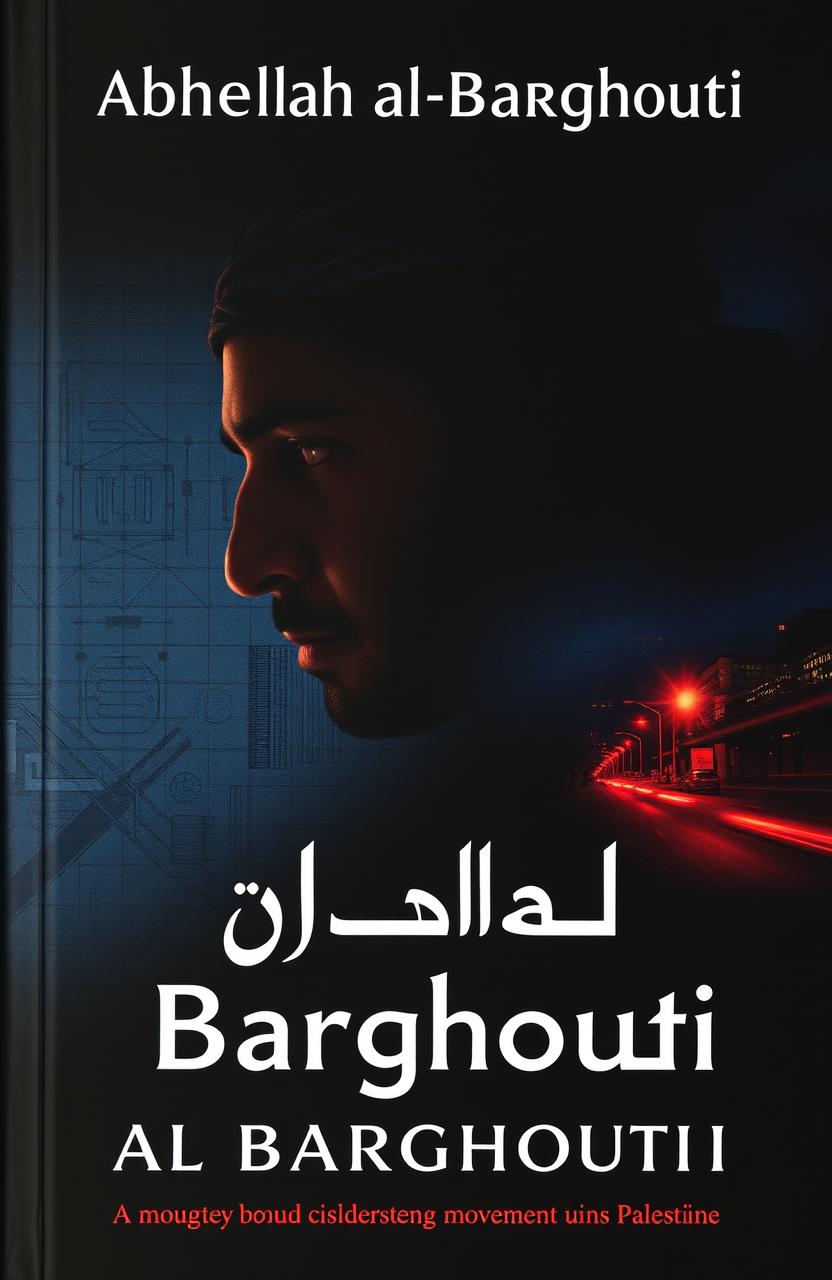 A book cover featuring a man named Abdullah al-Barghouti, partially illuminated in shadows, showcasing a life filled with secrecy
