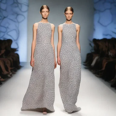The fashion designer's latest runway collection features elegant dresses adorned with prints inspired by the microscopic appearance of alveolar rhabdomyosarcoma cells.
