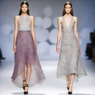 The fashion designer's latest runway collection features elegant dresses adorned with prints inspired by the microscopic appearance of alveolar rhabdomyosarcoma cells.