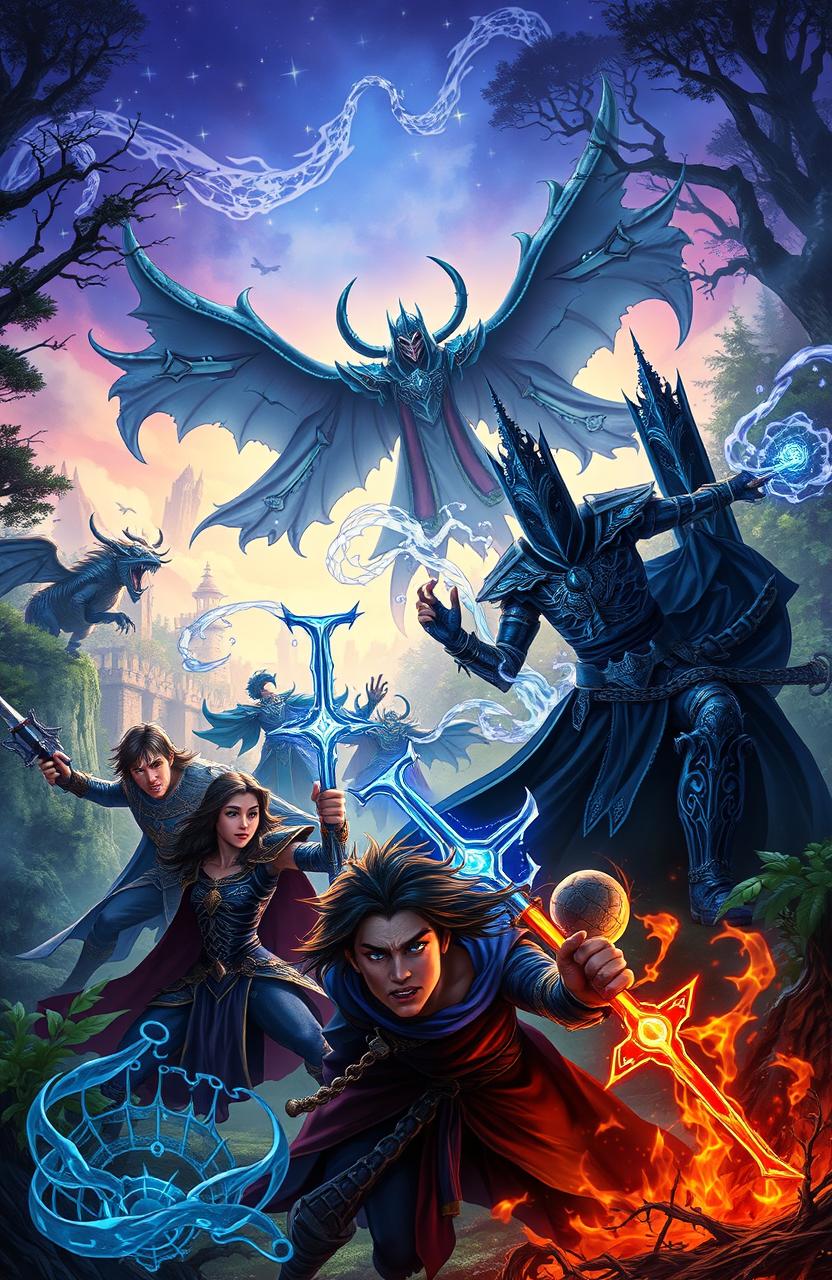 Epic High Fantasy Battle: Heroes vs Sapphire Order in Enchanted Forest