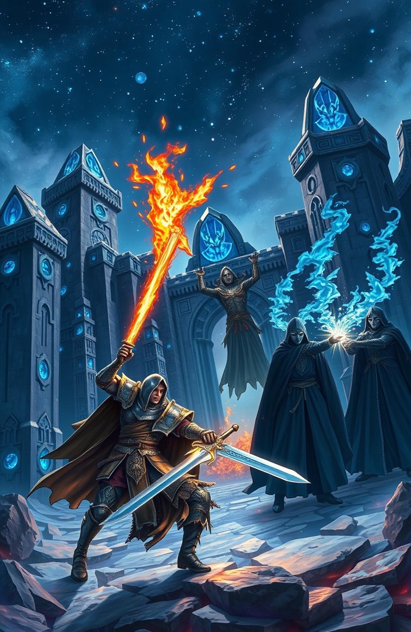 A high fantasy cover image depicting a dramatic conflict between heroic characters and an ominous organization known as the Sapphire Order