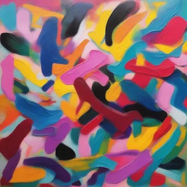 The abstract painting portrays the aggressiveness and chaos of alveolar rhabdomyosarcoma through vibrant colors and bold brushstrokes.