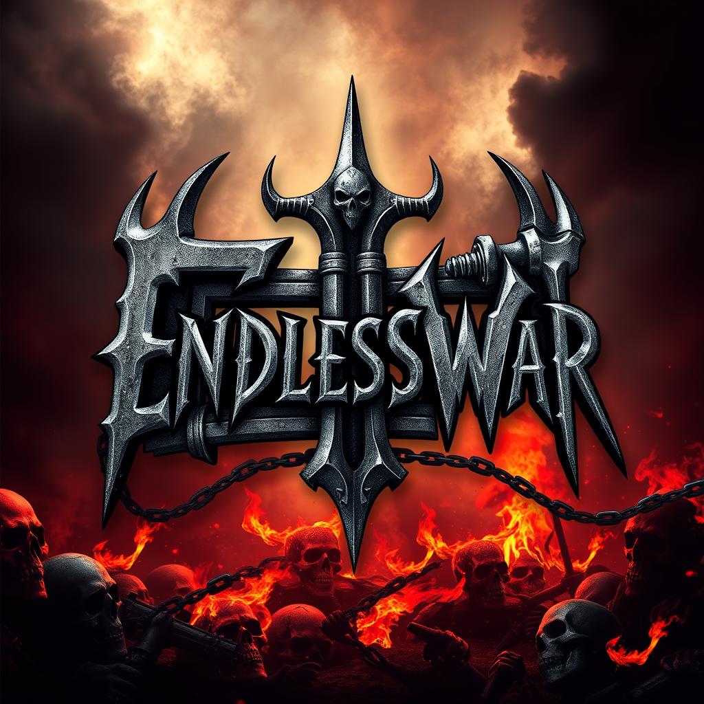 An epic metal band logo design for 'ENDLESSWAR', featuring sharp, jagged lettering with a dark and edgy aesthetic