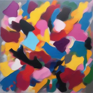 The abstract painting portrays the aggressiveness and chaos of alveolar rhabdomyosarcoma through vibrant colors and bold brushstrokes.