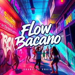 A vibrant and energetic album cover titled 'Flow Bacano'