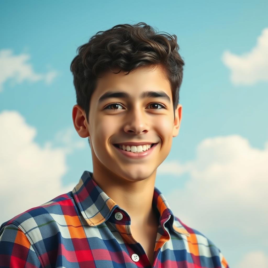 A portrait of a young adult male with Down syndrome, showcasing his unique and charming features