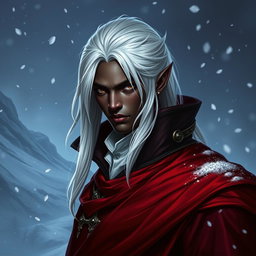 An elegant D&D character portrait of a male drow rogue, exuding an air of royalty and sophistication