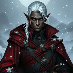 An elegant D&D character portrait of a male drow rogue, exuding an air of royalty and sophistication