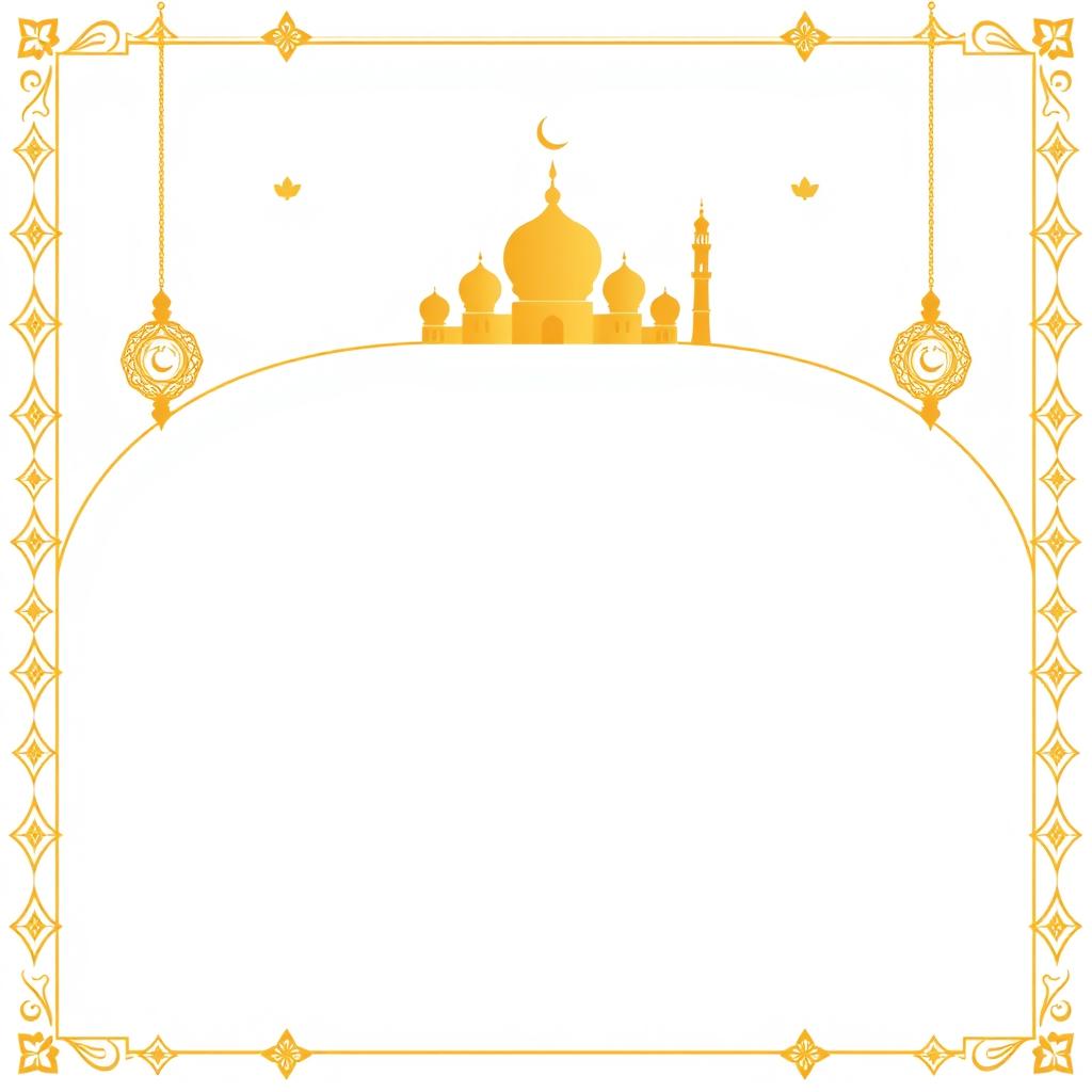 A serene Islamic art style background designed for Ramadan prayer times, featuring elegant golden ornaments and simple geometric patterns