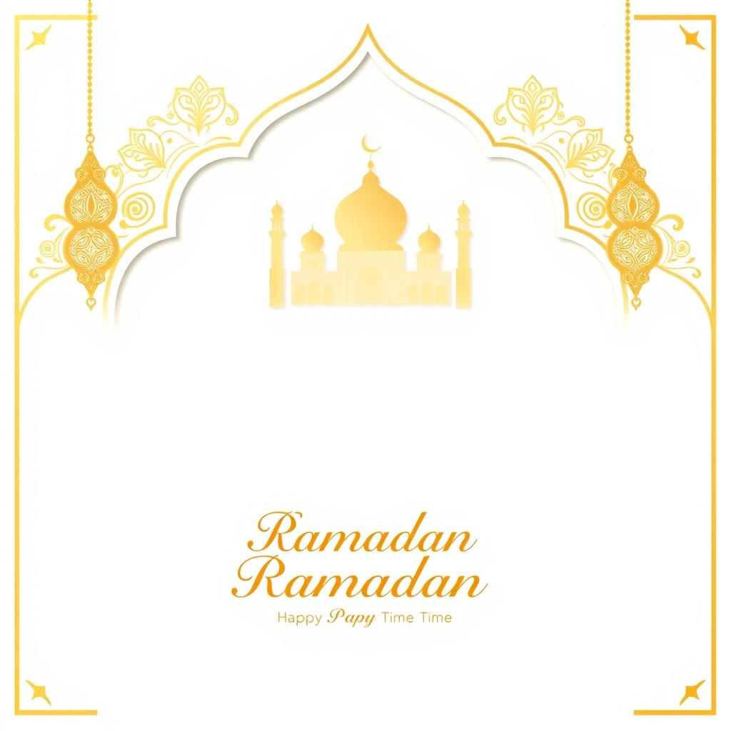 An elegant Islamic art style background designed for Ramadan prayer times, featuring golden ornaments and geometric patterns