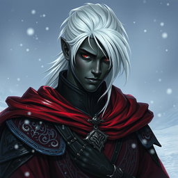A portrait of a young male drow rogue exuding royalty and elegance