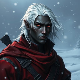 A portrait of a 30-year-old male drow rogue embodying mystique and elegance