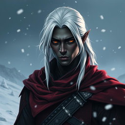 A portrait of a 30-year-old male drow rogue embodying mystique and elegance