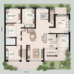 A 1650 square foot house layout including a hall, kitchen, two regular bedrooms, a master bedroom with an attached bathroom, common toilet, portico, an outdoor toilet, and a first-floor room with an attached toilet.