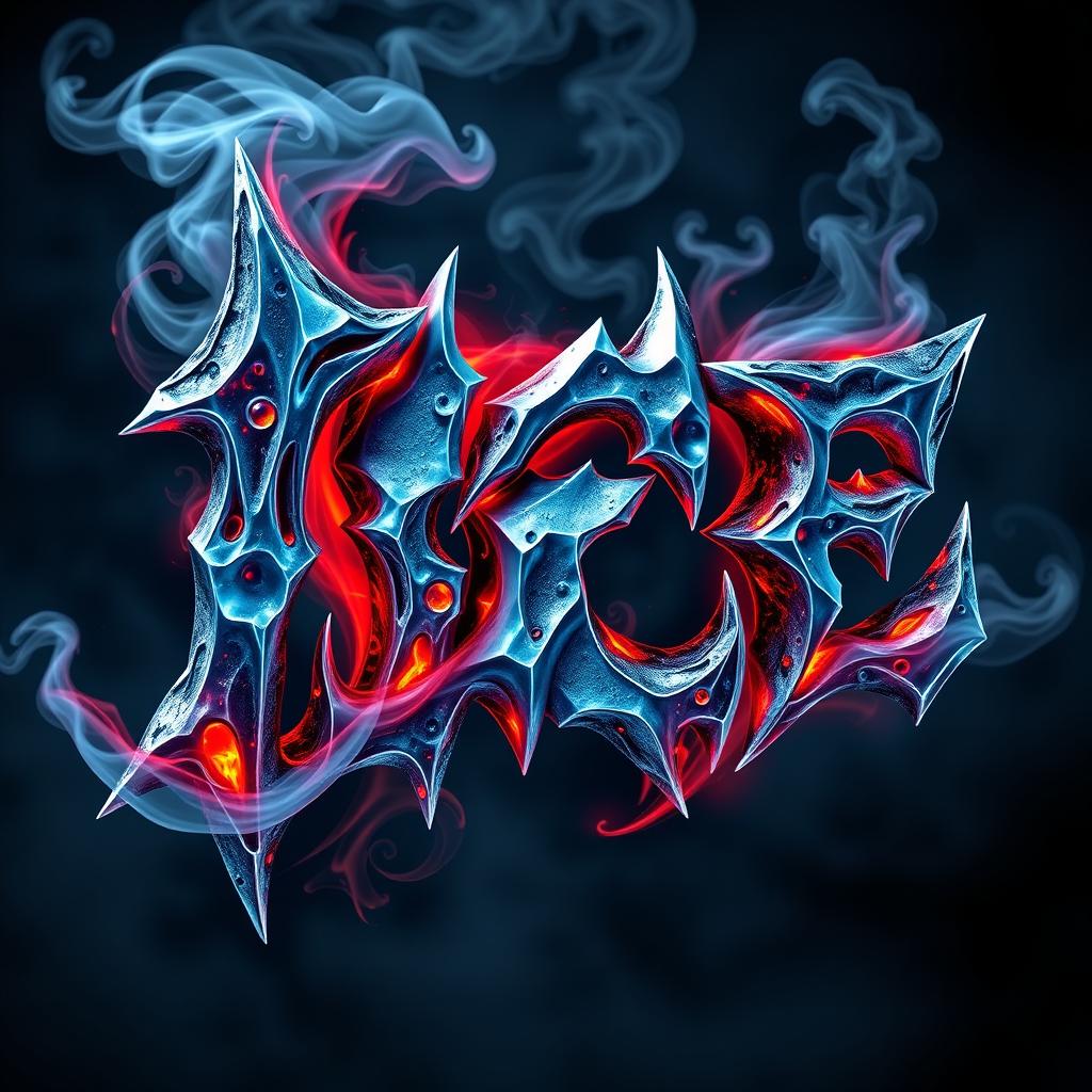 A visually striking 3D design of the word 'Ice' featuring a demonic theme