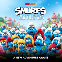 A whimsical movie poster for 'Smurfs 3: Blue Generation', released in 2021