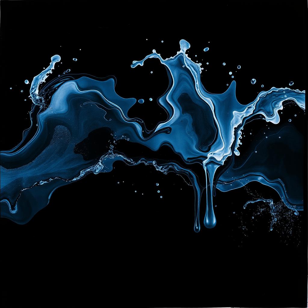 An album cover featuring abstract artwork inspired by the theme of water, employing a black color palette