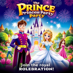 A vibrant and enchanting movie poster for 'The Prince and Princess Party', released in 2008