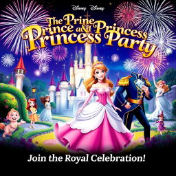 A vibrant and enchanting movie poster for 'The Prince and Princess Party', released in 2008