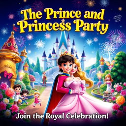 A vibrant and enchanting movie poster for 'The Prince and Princess Party', released in 2008