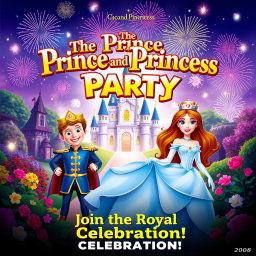 A vibrant and enchanting movie poster for 'The Prince and Princess Party', released in 2008