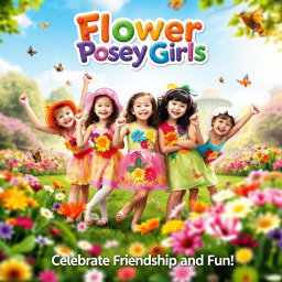 A delightful and colorful movie poster for 'Flower Posey Girls', released in 2010