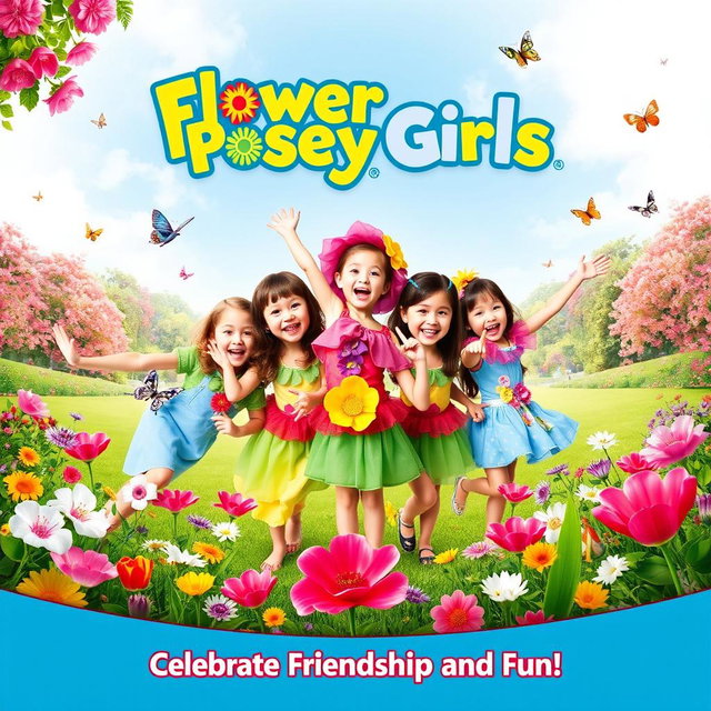 A delightful and colorful movie poster for 'Flower Posey Girls', released in 2010