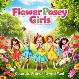 A delightful and colorful movie poster for 'Flower Posey Girls', released in 2010
