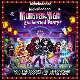 A whimsical and lively movie poster for 'Nickelodeon Monster High: Enchanted Party', released in 2010