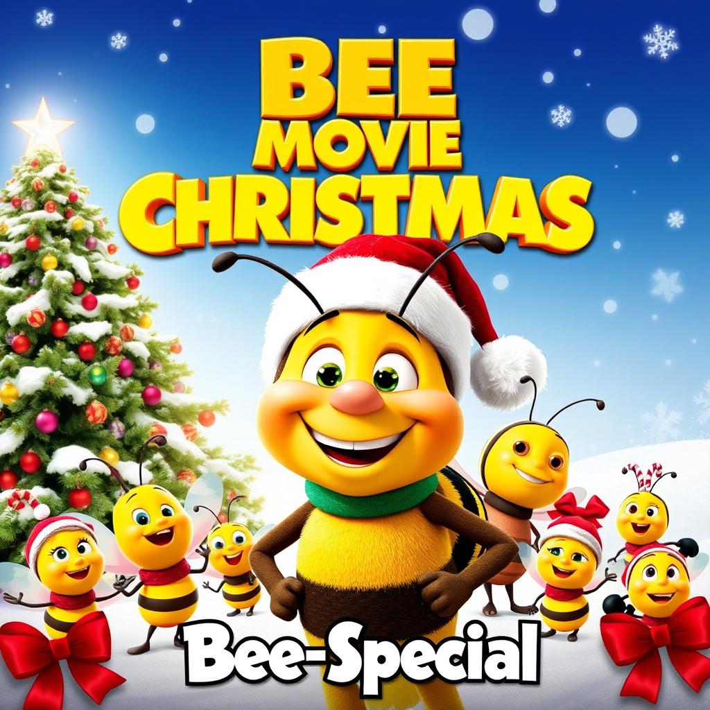 A vibrant and colorful movie poster for 'BEE MOVIE CHRISTMAS: Bee-Special (2012)', featuring the beloved character Barry B