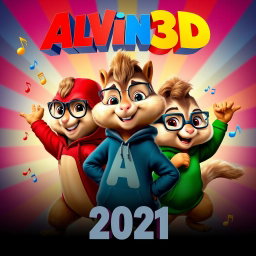 A dynamic and eye-catching movie poster for 'ALVIN3D (2021)', featuring the animated characters Alvin, Simon, and Theodore in a fun and adventurous pose