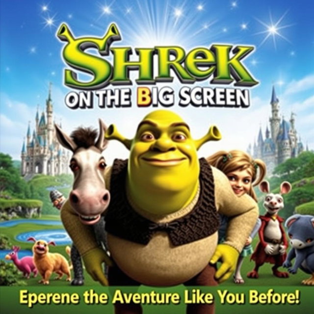 An eye-catching movie poster for 'Shrek on the 3D Big Screen', released in 2012