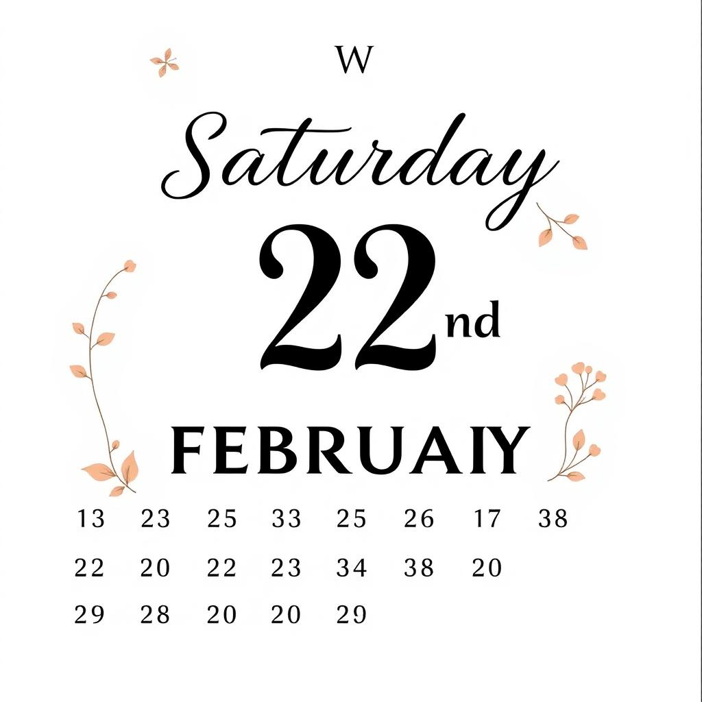 A stylish calendar page displaying 'Saturday 22nd February'