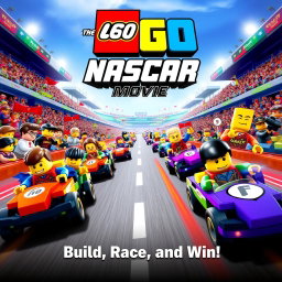 An exciting and colorful movie poster for 'The LEGO NASCAR Movie', released in 2012