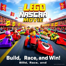 An exciting and colorful movie poster for 'The LEGO NASCAR Movie', released in 2012