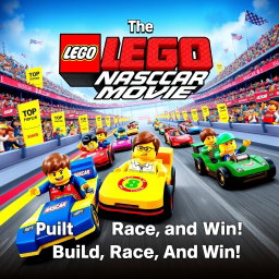 An exciting and colorful movie poster for 'The LEGO NASCAR Movie', released in 2012