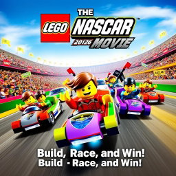 An exciting and colorful movie poster for 'The LEGO NASCAR Movie', released in 2012