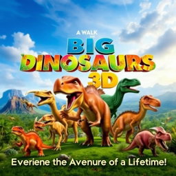 An eye-catching movie poster for 'A Walk of Big DINOSAURS in 3D', released in 2008