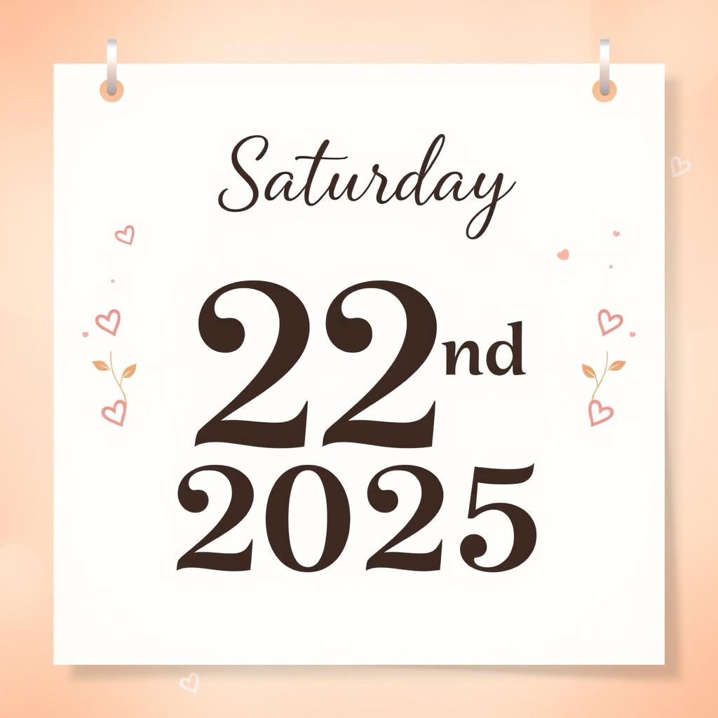 A stylish calendar page featuring 'Saturday 22nd February 2025'