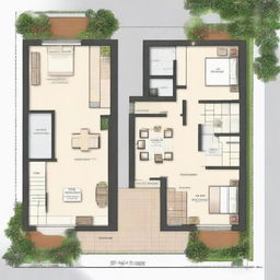 A north-facing 1650 square foot plot, featuring a hall, kitchen, two bedrooms, a master bedroom with attached bathroom, a common toilet, a portico, an outdoor toilet, and a first-floor bedroom with attached bathroom.