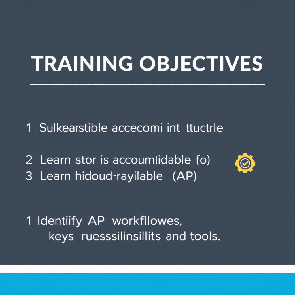A professional presentation slide design for 'TRAINING OBJECTIVES' in an accounting training session