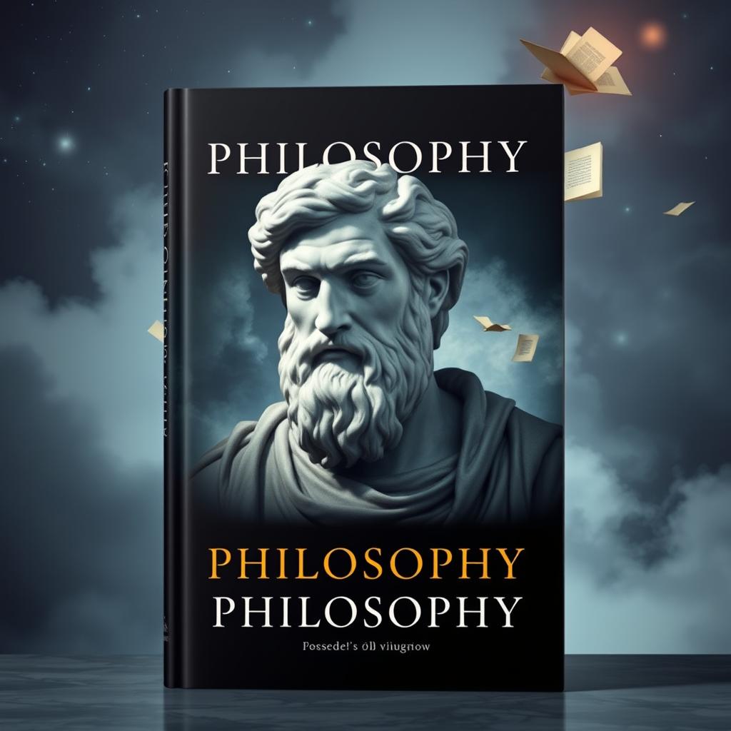 An impactful and sophisticated book cover on philosophy, without any text or writing, featuring a classic Greek bust, such as Socrates or Plato, sculpted in marble, with dramatic shadows accentuating their contemplative expression