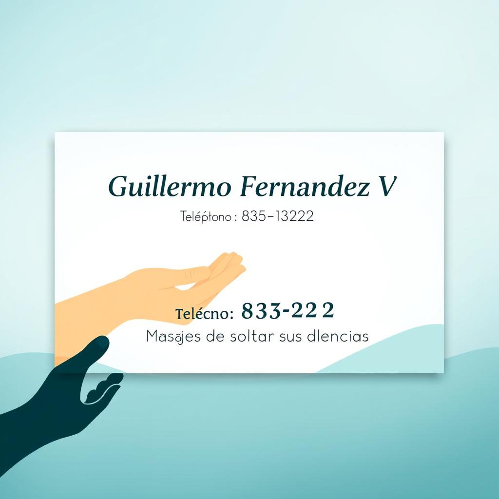 Business card design for Guillermo Fernández, featuring the following text: 'Guillermo Fernández V' prominently on the card, with 'Teléfono: 8351-3224' underneath in a stylish font