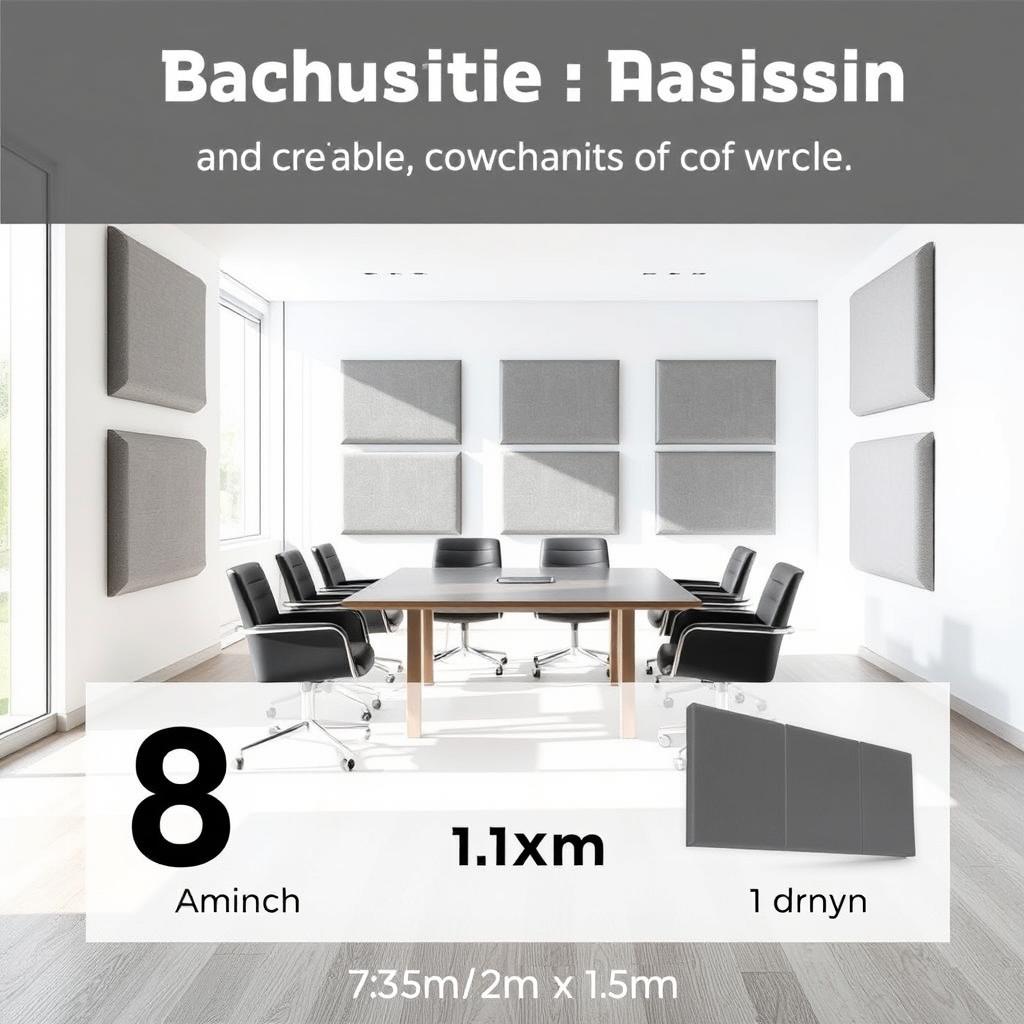 A modern meeting room featuring 8 acoustic panels measuring 2m x 1