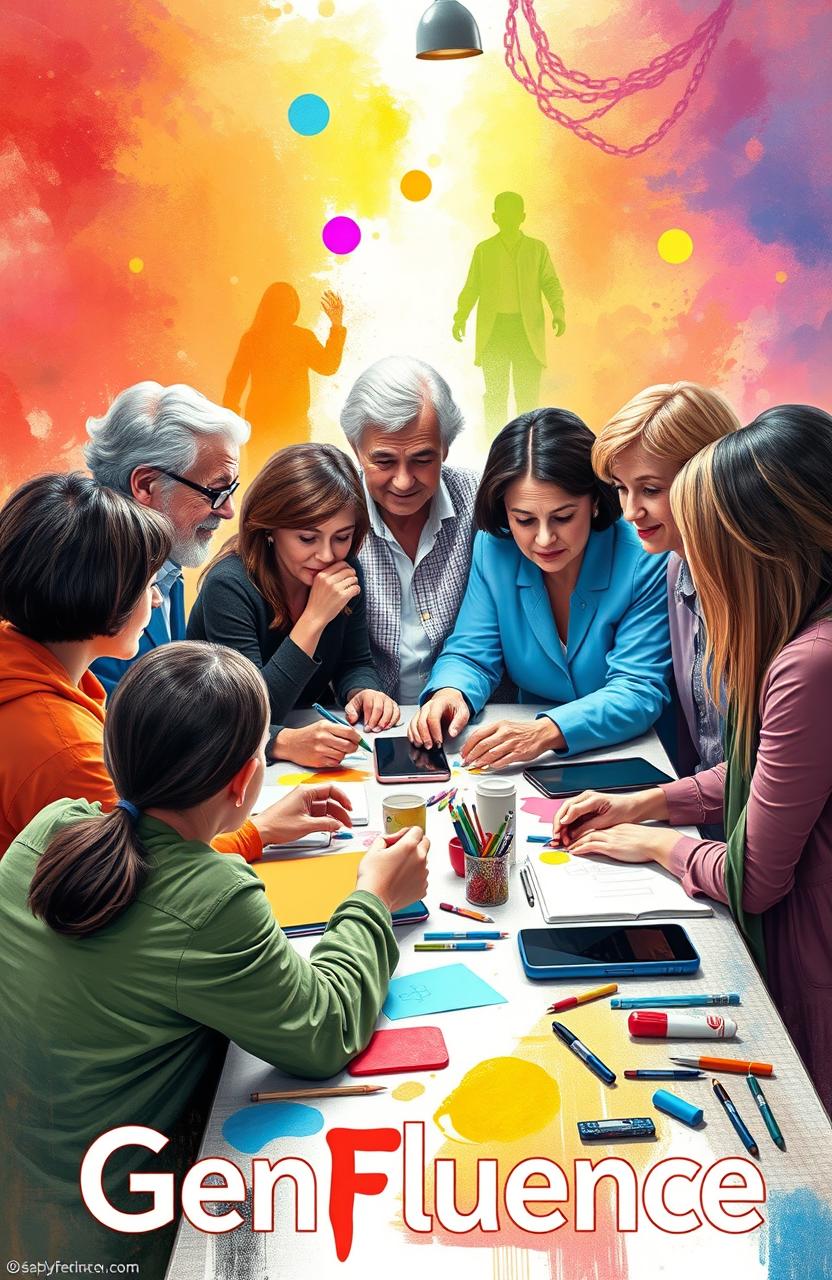 An artistic representation portraying intergenerational collaboration and impact